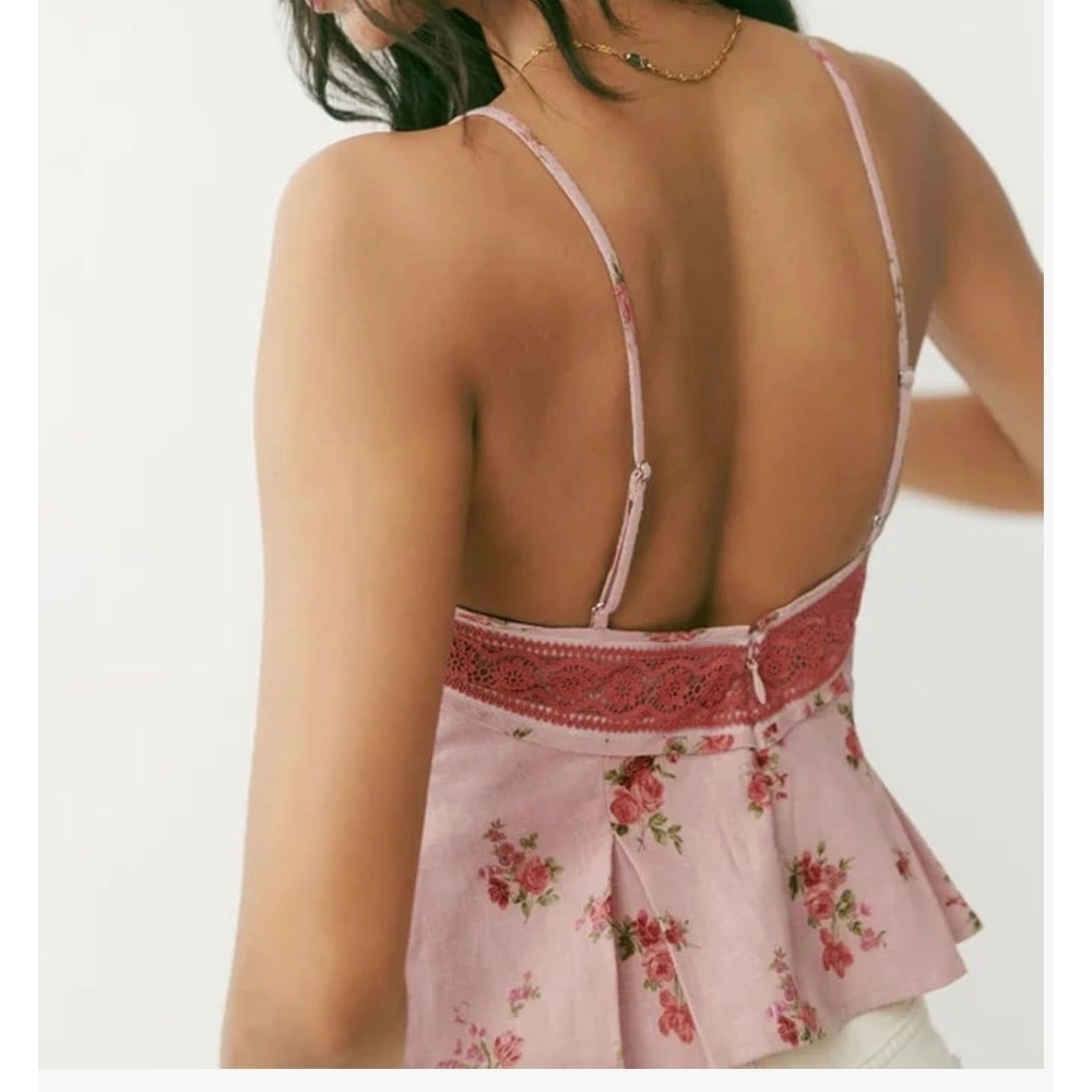 Commense Floral Peplum Cami Top Lace Trim Style Blouse Tank Top size XL /12 - Picture 4 of 10